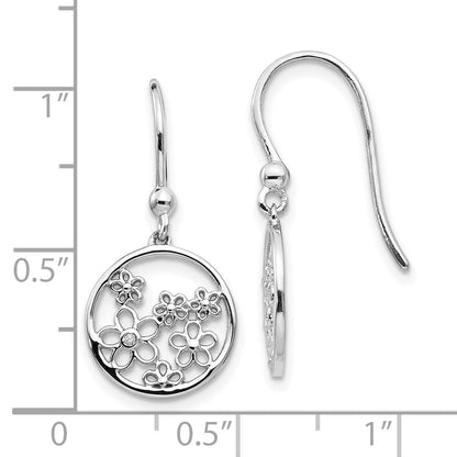 White Ice Sterling Silver Rhodium-plated Diamond Flower Shepherd Hook Dangle Earrings