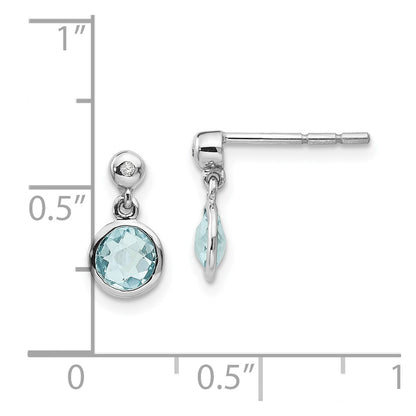 White Ice Sterling Silver Rhodium-plated Blue Topaz And Diamond Post Dangle Teardrop Earrings