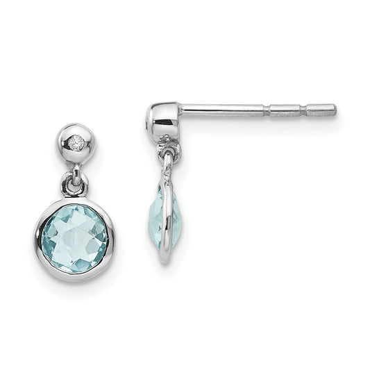 White Ice Sterling Silver Rhodium-plated Blue Topaz And Diamond Post Dangle Teardrop Earrings