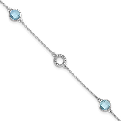 White Ice Sterling Silver Rhodium-plated 6.25 Inch Blue Topaz and Diamond Bracelet with 1 Inch Extender