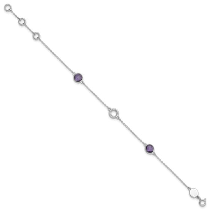 White Ice Sterling Silver Rhodium-plated 6.25 inch Diamond and Amethyst  Bracelet plus 1 inch extender