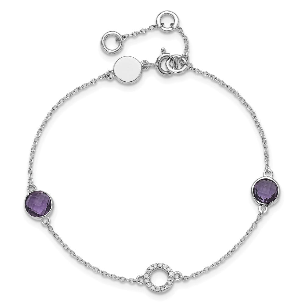 White Ice Sterling Silver Rhodium-plated 6.25 inch Diamond and Amethyst  Bracelet plus 1 inch extender