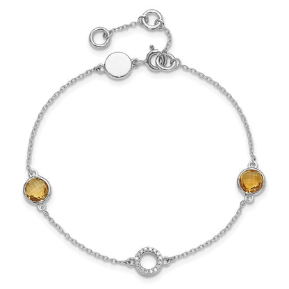 White Ice Sterling Silver/Rhodium-plated Diamond and Citrine 6.25 inch Bracelet plus 1 inch extender