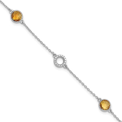 White Ice Sterling Silver/Rhodium-plated Diamond and Citrine 6.25 inch Bracelet plus 1 inch extender