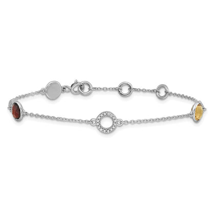 White Ice Sterling Silver Rhodium-plated Diamond, Citrine, Garnet 6.25 inch Bracelet plus 1inch Extender