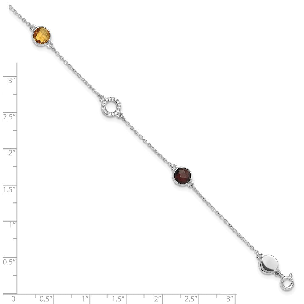 White Ice Sterling Silver Rhodium-plated Diamond, Citrine, Garnet 6.25 inch Bracelet plus 1inch Extender