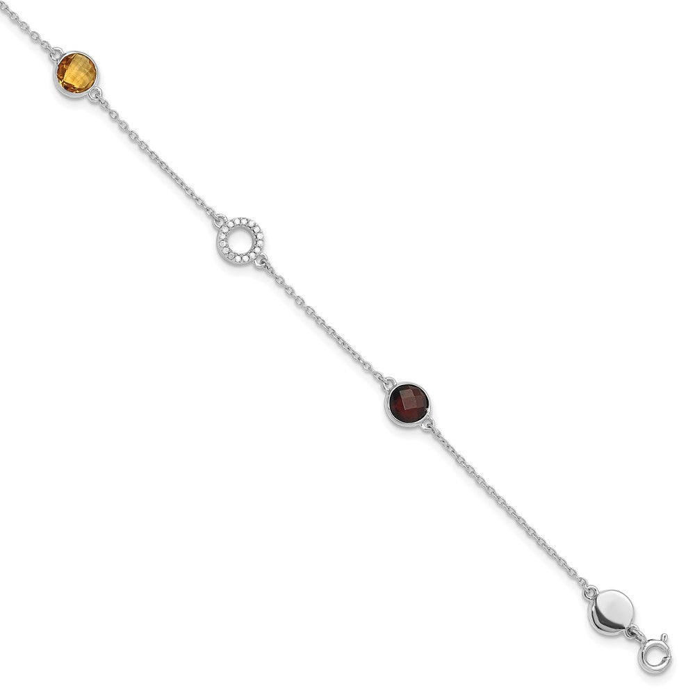 White Ice Sterling Silver Rhodium-plated Diamond, Citrine, Garnet 6.25 inch Bracelet plus 1inch Extender