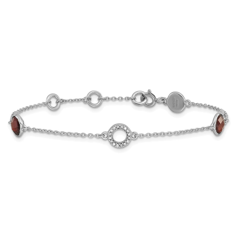 White Ice Sterling Silver Rhodium-plated 6.25 inch Diamond and Garnet Bracelet plus 1inch extender