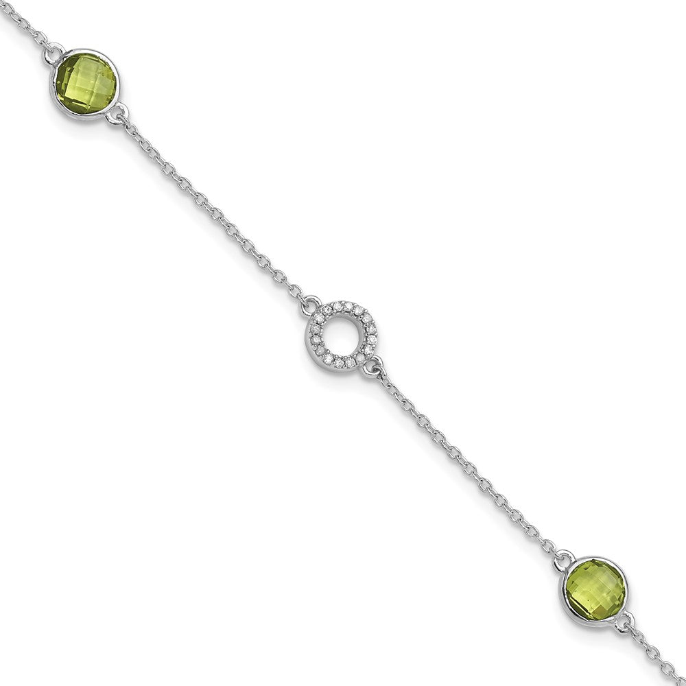 White Ice Sterling Silver Rhodium-plated Diamond and Peridot 6.25 inch Bracelet plus 1 inch Extender