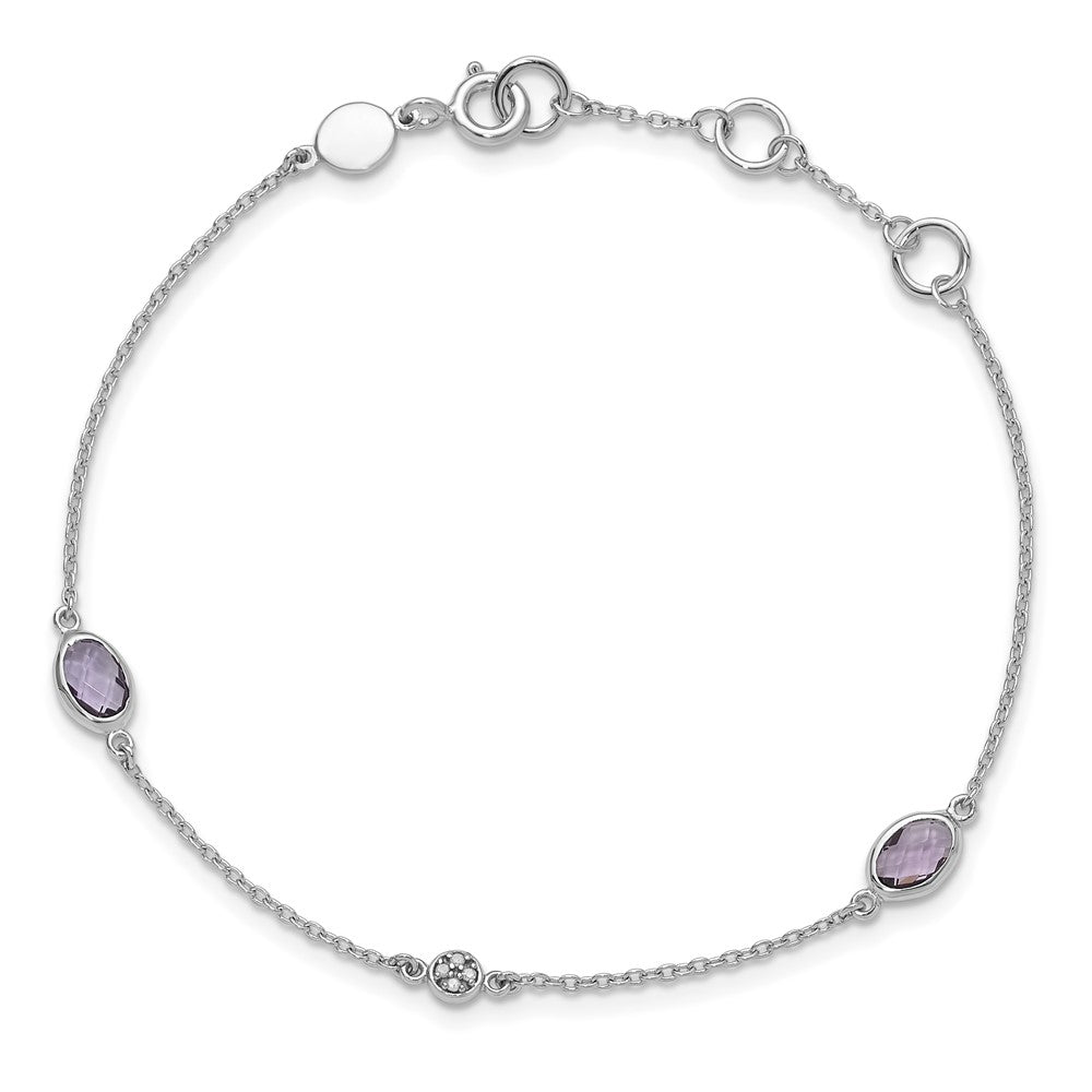 White Ice Sterling Silver Rhodium-plated 7.5 Inch Amethyst and Diamond  Bracelet with 1.25 Inch Extender