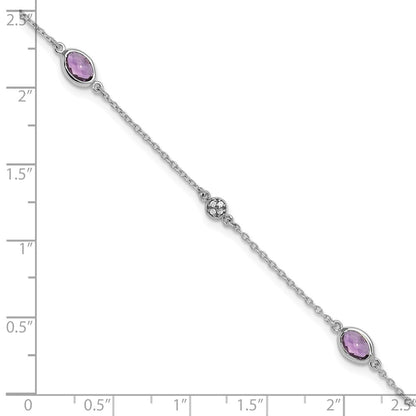 White Ice Sterling Silver Rhodium-plated 7.5 Inch Amethyst and Diamond  Bracelet with 1.25 Inch Extender