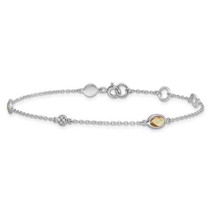 White Ice Sterling Silver Rhodium-plated 7.5 inch Diamond and Citrine Bracelet with 1.25  inch Extender