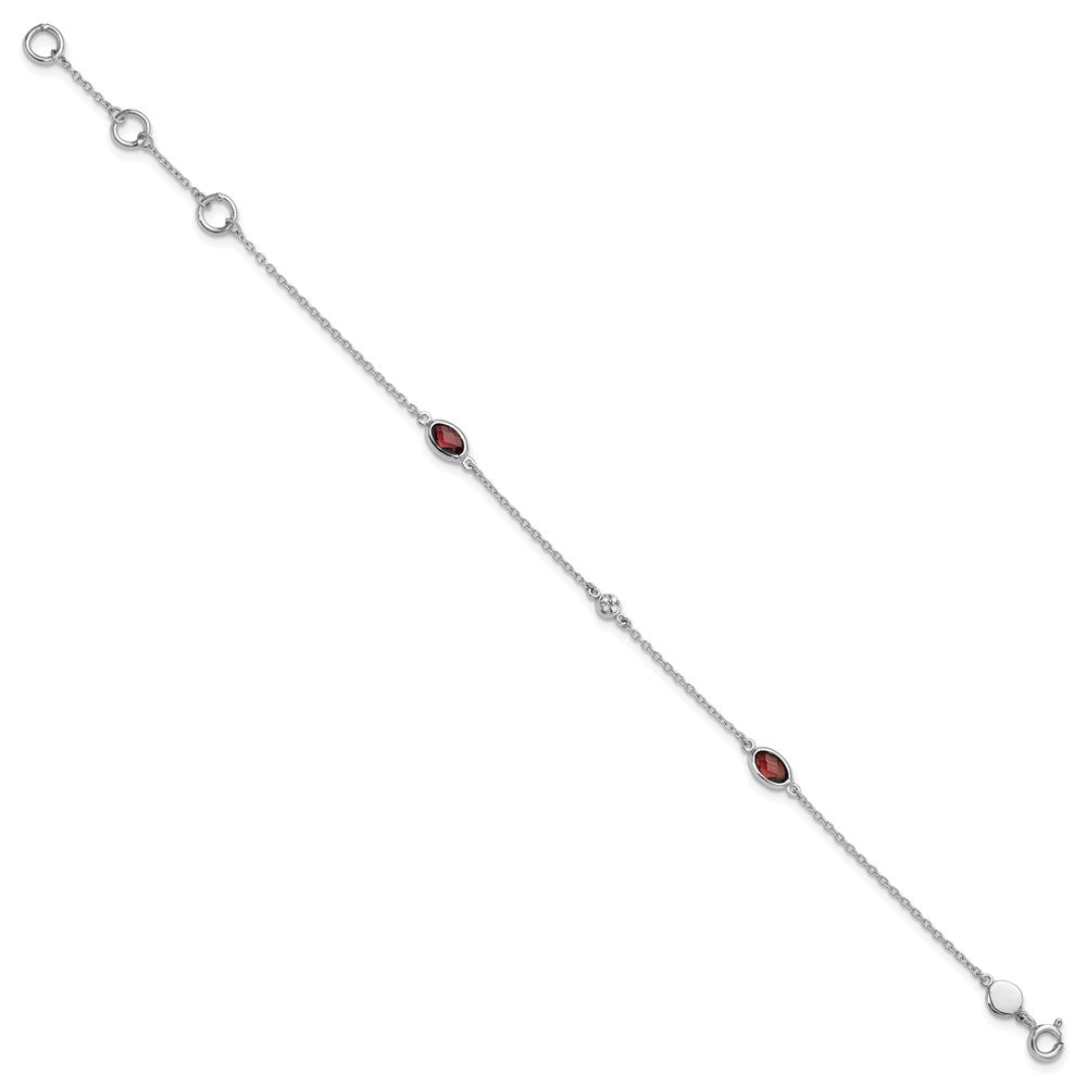 White Ice Sterling Silver Rhodium-plated 7.5 inch Diamond and Garnet Bracelet with1.25 inch Extender