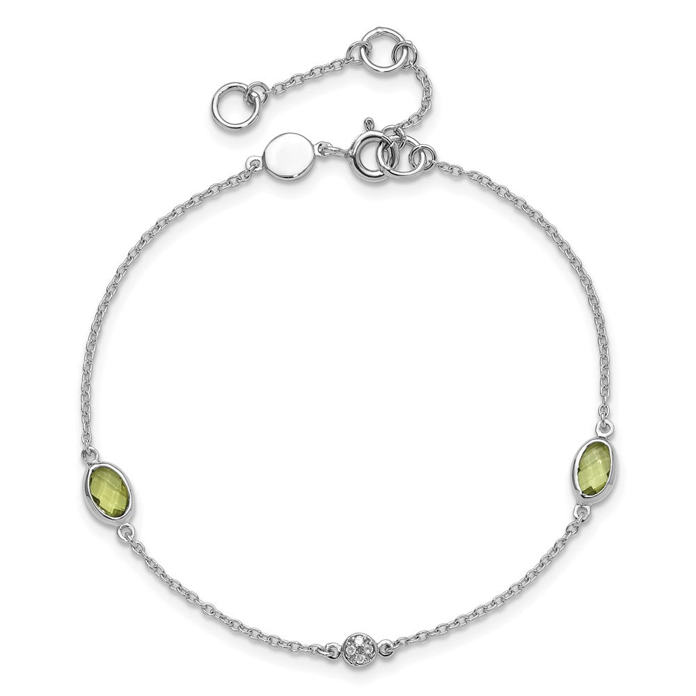 White Ice Sterling Silver Rhodium-plated 7.5 inch Diamond and Peridot Bracelet with 1.25 Inch Extender