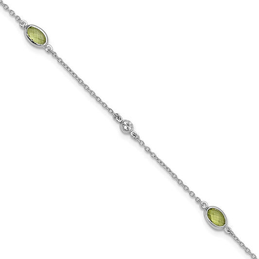 White Ice Sterling Silver Rhodium-plated 7.5 inch Diamond and Peridot Bracelet with 1.25 Inch Extender