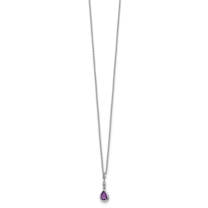 White Ice Sterling Silver Rhodium-plated Diamond and Teardrop Amethyst 18 inch Neckalce with 2 inch Extender