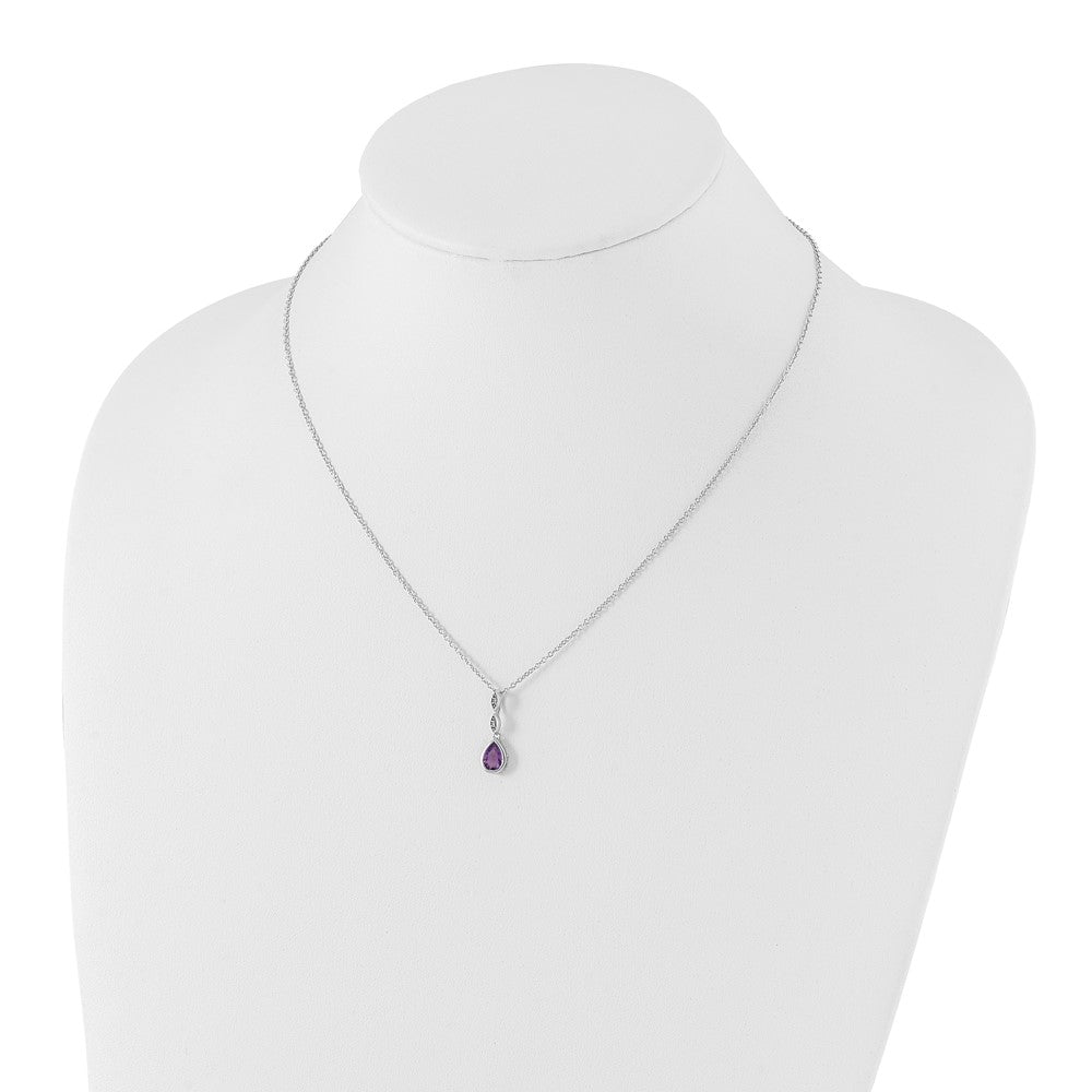 White Ice Sterling Silver Rhodium-plated Diamond and Teardrop Amethyst 18 inch Neckalce with 2 inch Extender