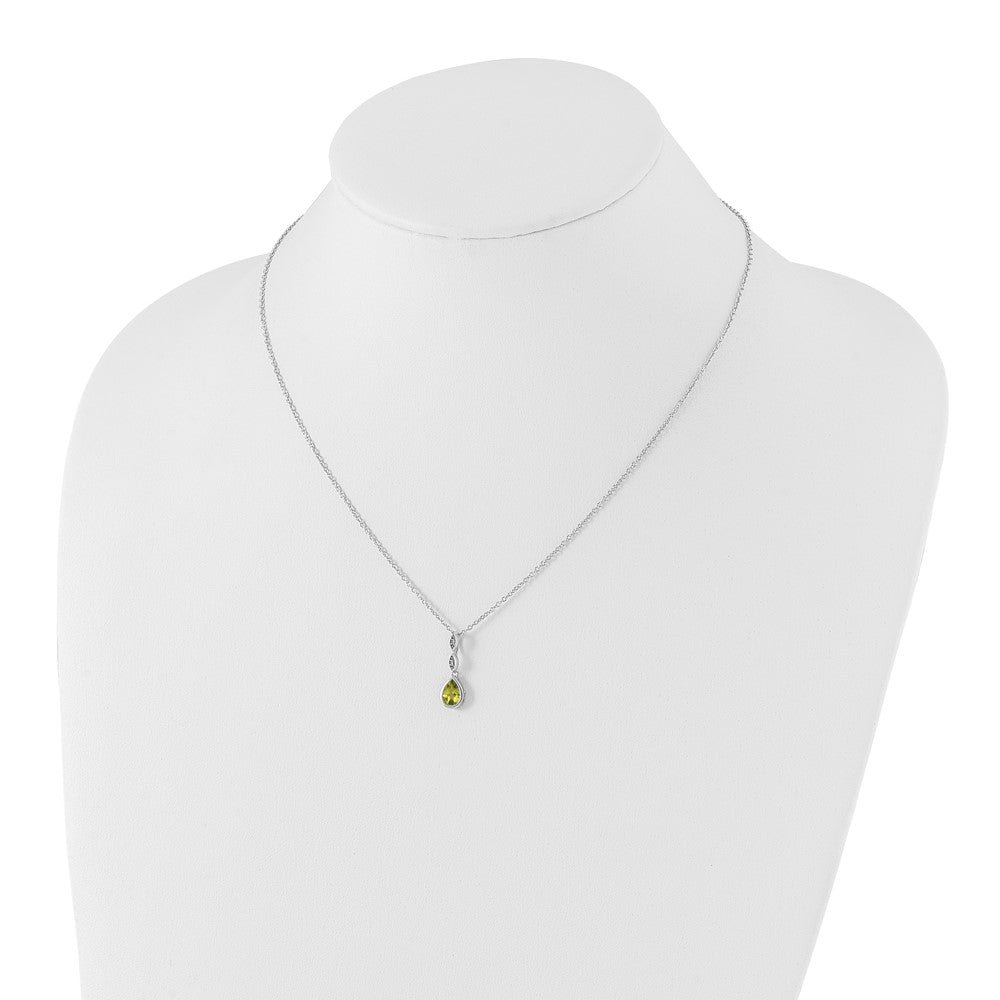 White Ice Sterling Silver Rhodium-plated Diamond and Peridot Teardrop 18 inch Neckalce with 2 inch Extender