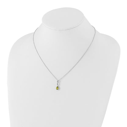 White Ice Sterling Silver Rhodium-plated Diamond and Peridot Teardrop 18 inch Neckalce with 2 inch Extender