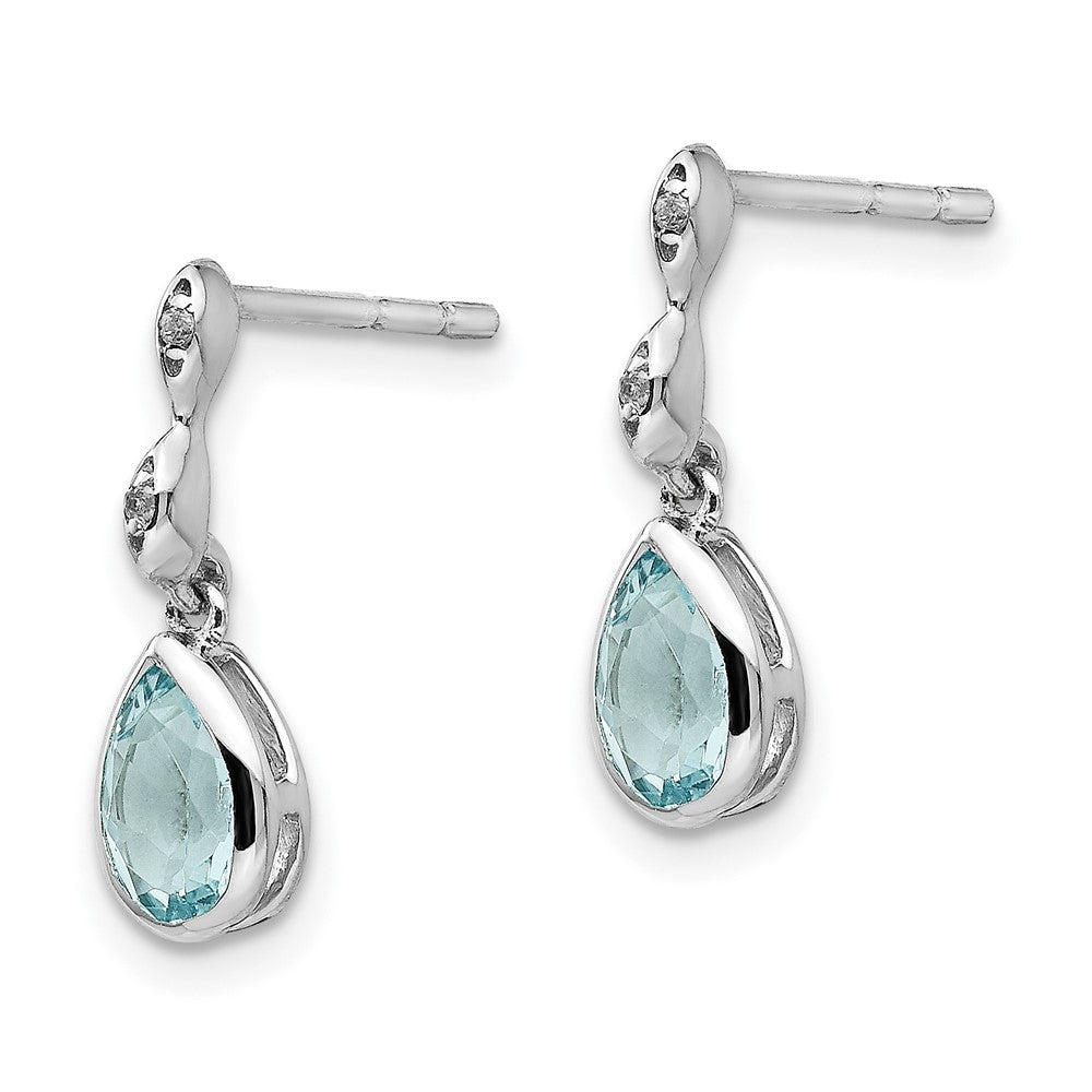 White Ice Sterling Silver Rhodium-plated Blue Topaz and Diamond Post Dangle Teardrop Earrings