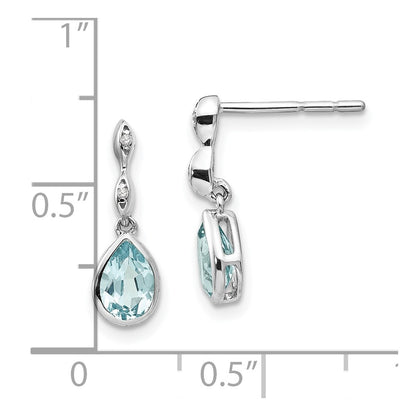 White Ice Sterling Silver Rhodium-plated Blue Topaz and Diamond Post Dangle Teardrop Earrings