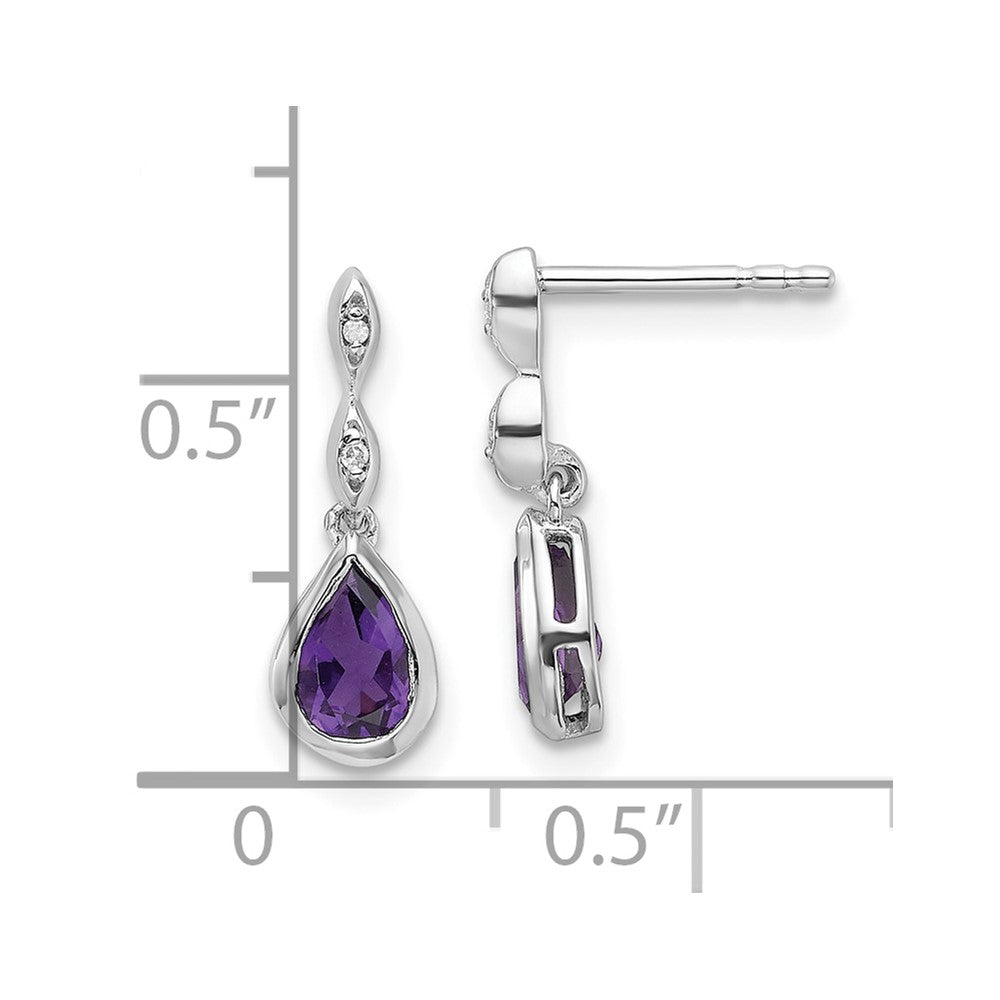 White Ice Sterling Silver Rhodium-plated Diamond with Teardrop Amethyst Post Dangle Earrings