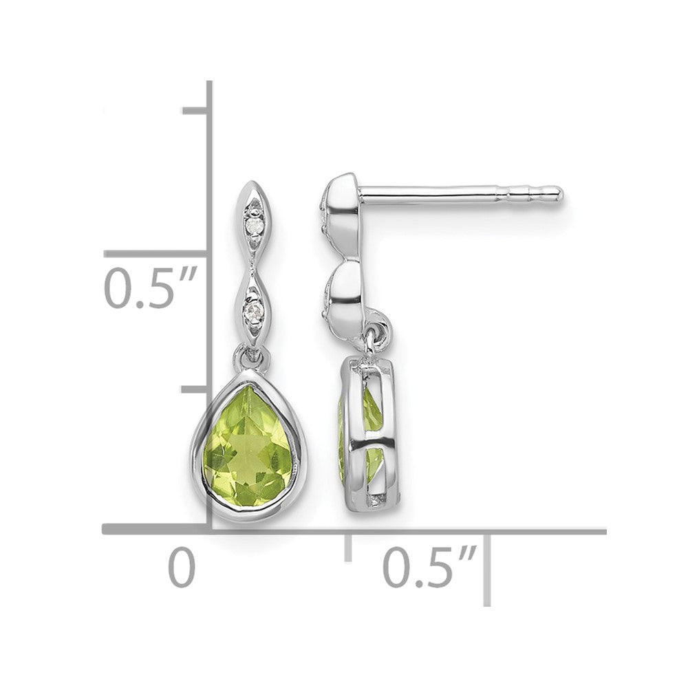 White Ice Sterling Silver Rhodium-plated Diamond and Peridot Teardrop Post Dangle Earrings