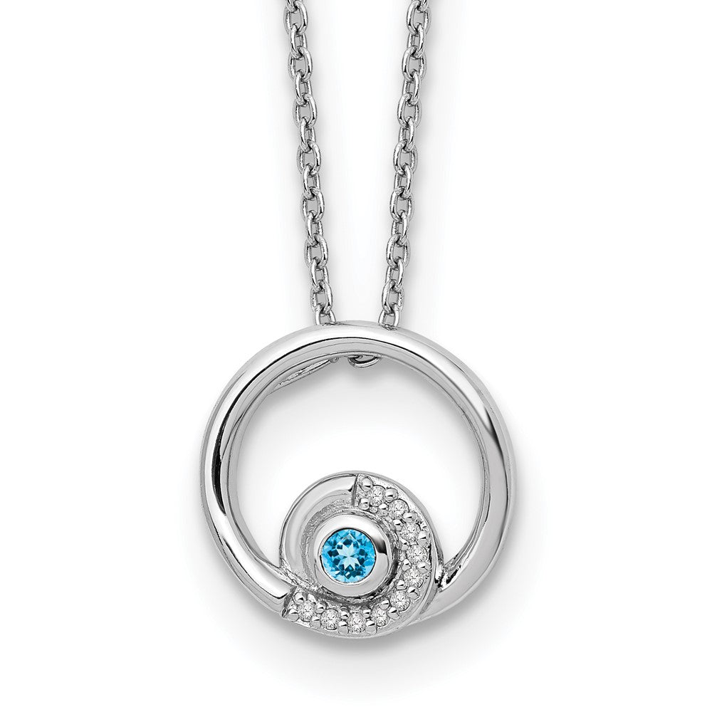 White Ice Sterling Silver Rhodium-plated 18 Inch Blue Topaz and Diamond Necklace with 2 Inch Extender