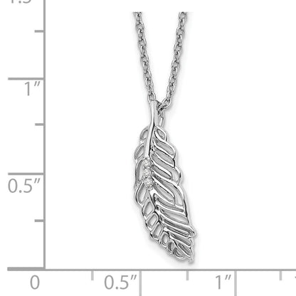 White Ice Sterling Silver Rhodium-plated 18 Inch Diamond Feather Necklace with 2 Inch Extender