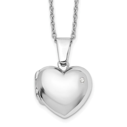 White Ice Sterling Silver Rhodium-plated 18 Inch Diamond Heart Locket Necklace with 2 Inch Extender