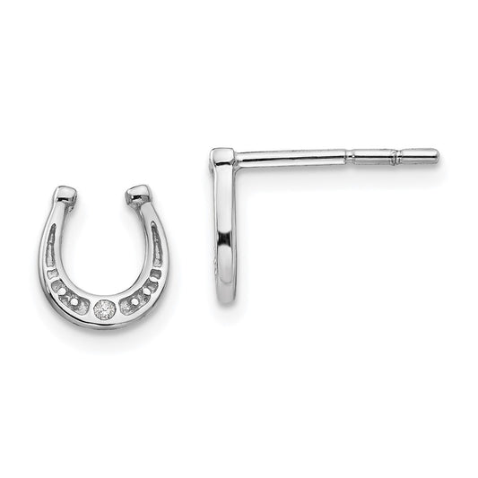 White Ice Sterling Silver Rhodium-plated Diamond Horseshoe Post Earrings