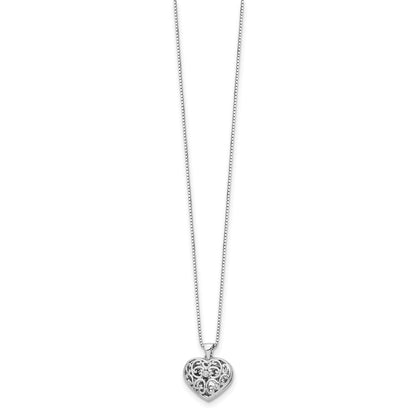 White Ice Sterling Silver Rhodium-plated 18 Inch Diamond Filigree Heart Locket Necklace with 2 Inch Extender