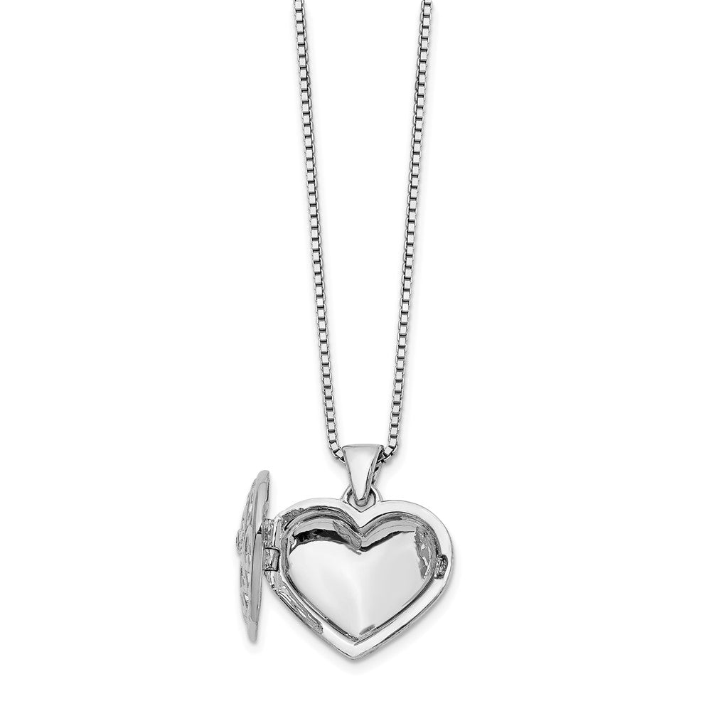 White Ice Sterling Silver Rhodium-plated 18 Inch Diamond Filigree Heart Locket Necklace with 2 Inch Extender