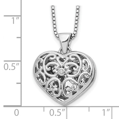 White Ice Sterling Silver Rhodium-plated 18 Inch Diamond Filigree Heart Locket Necklace with 2 Inch Extender