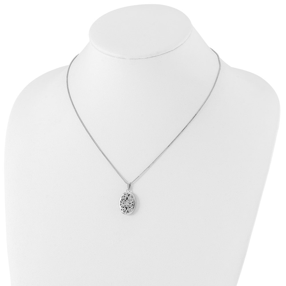 White Ice Sterling Silver Rhodium-plated 18 Inch Diamond Filigree Oval Locket Necklace with 2 Inch Extender