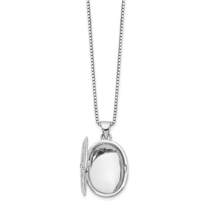 White Ice Sterling Silver Rhodium-plated 18 Inch Diamond Filigree Oval Locket Necklace with 2 Inch Extender