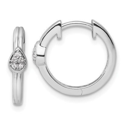 White Ice Sterling Silver Rhodium-plated Diamond Teardrop Hinged Hoop Earrings