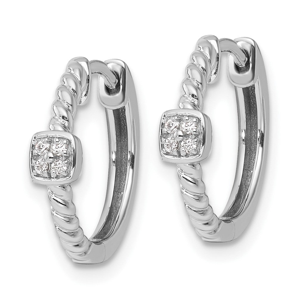 White Ice Sterling Silver Rhodium-plated Diamond Square Hinged Hoop Earrings