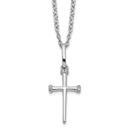 White Ice Sterling Silver Rhodium-plated 18 Inch Diamond Cross Necklace with 2 Inch Extender