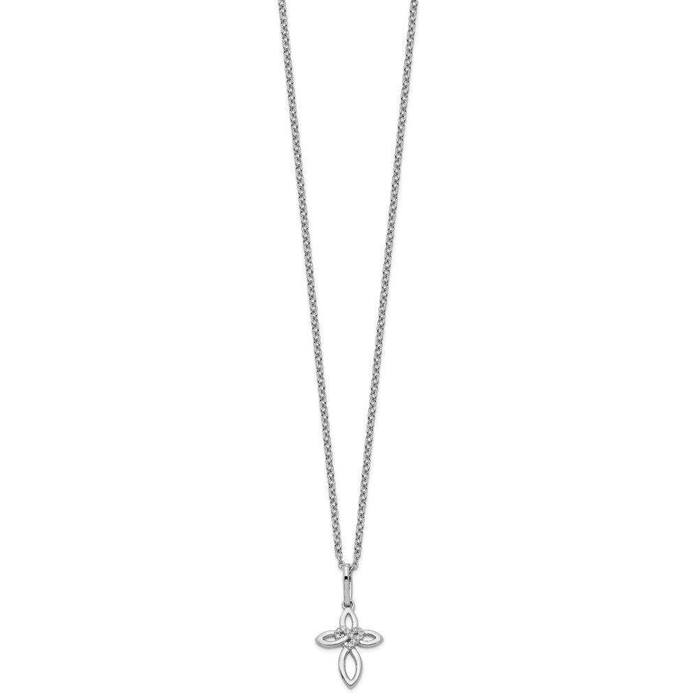 White Ice Sterling Silver Rhodium-plated 18 Inch Diamond Cross with Heart Necklace with 2 Inch Extender