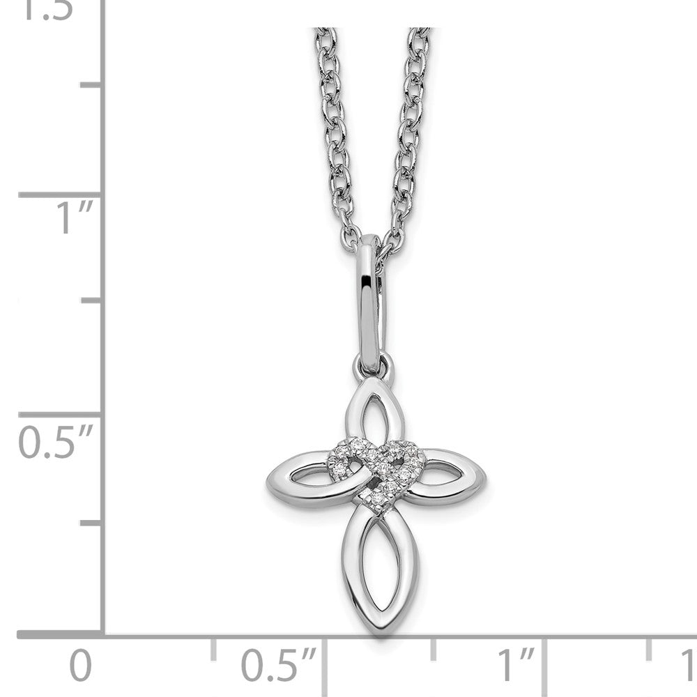 White Ice Sterling Silver Rhodium-plated 18 Inch Diamond Cross with Heart Necklace with 2 Inch Extender