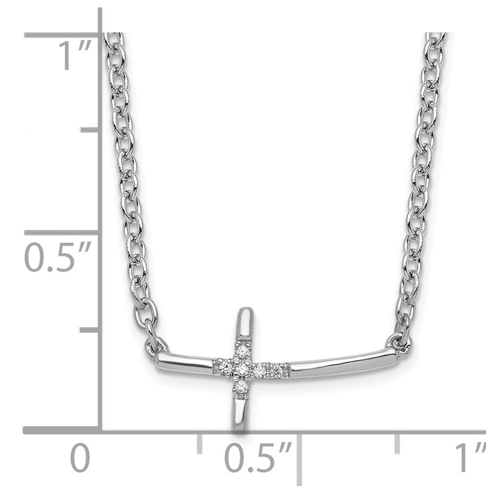 White Ice Sterling Silver Rhodium-plated 18 Inch Diamond Sideways Cross Necklace