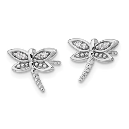 White Ice Sterling Silver Rhodium-plated Diamond Dragonfly Post Earrings