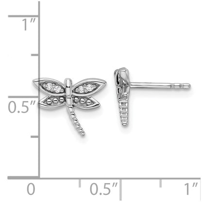 White Ice Sterling Silver Rhodium-plated Diamond Dragonfly Post Earrings