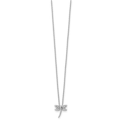 White Ice Sterling Silver Rhodium-plated 18 Inch Diamond Dragonfly Necklace with 2 Inch Extender