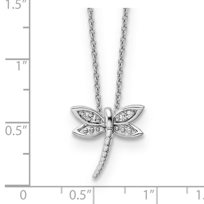 White Ice Sterling Silver Rhodium-plated 18 Inch Diamond Dragonfly Necklace with 2 Inch Extender