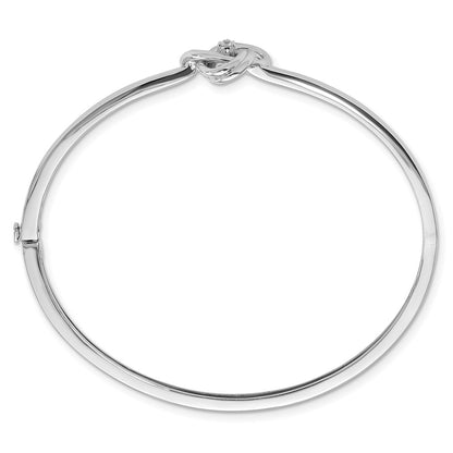 White Ice Sterling Silver Rhodium-plated Diamond Love Knot Hinged Bangle Bracelet