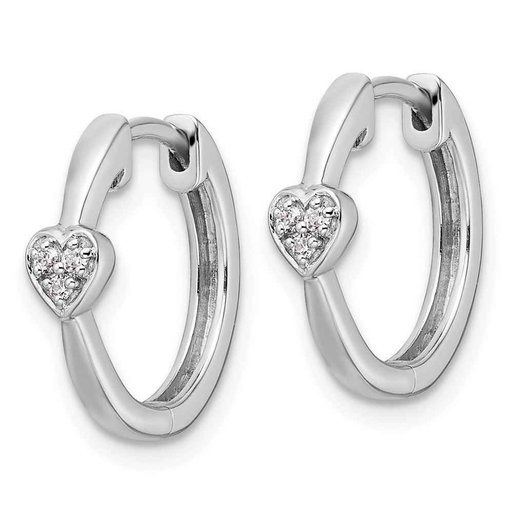 White Ice Sterling Silver Rhodium-plated Diamond Heart Hinged Hoop Earrings