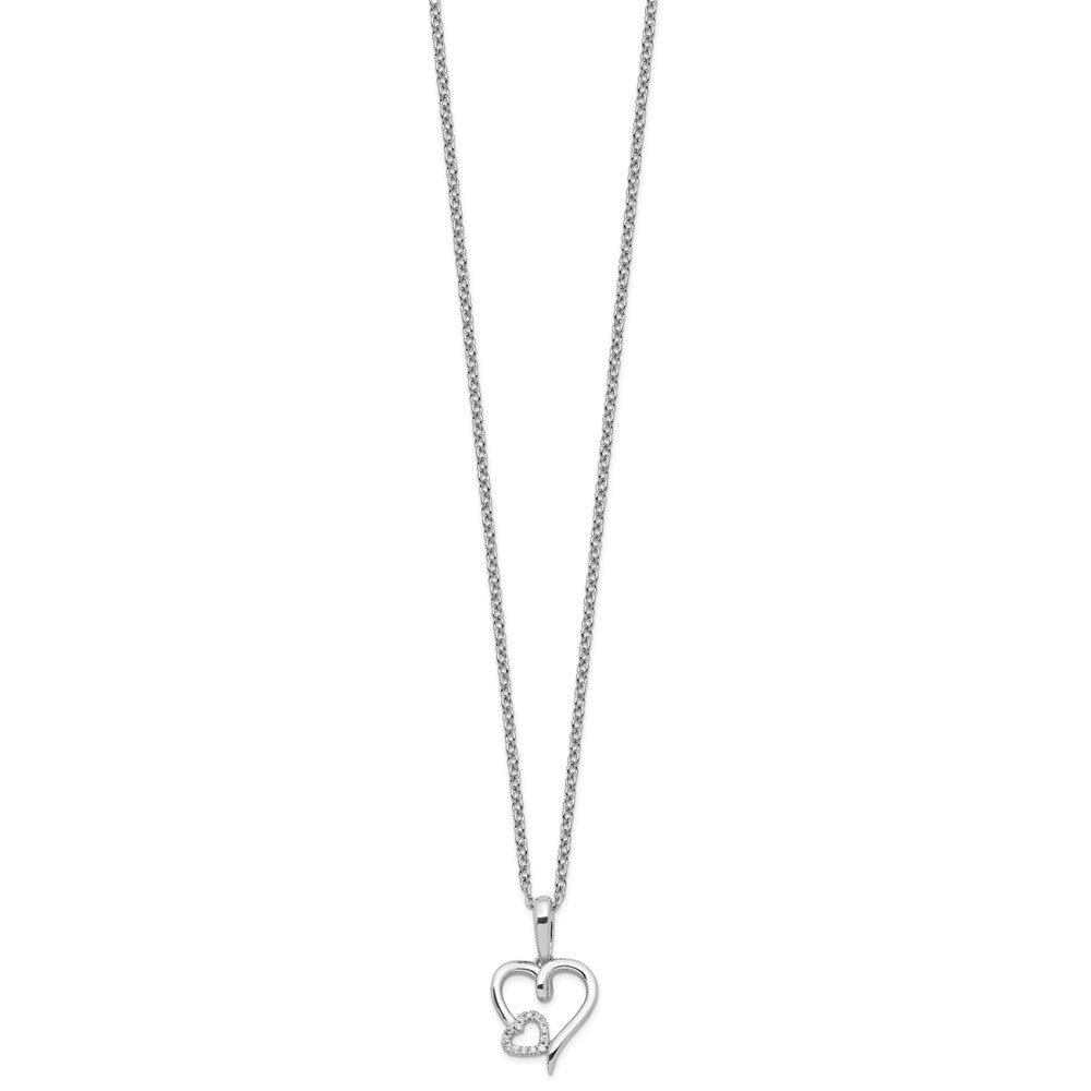 White Ice Sterling Silver Rhodium-plated 18 Inch Diamond Hearts Necklace with 2 Inch Extender