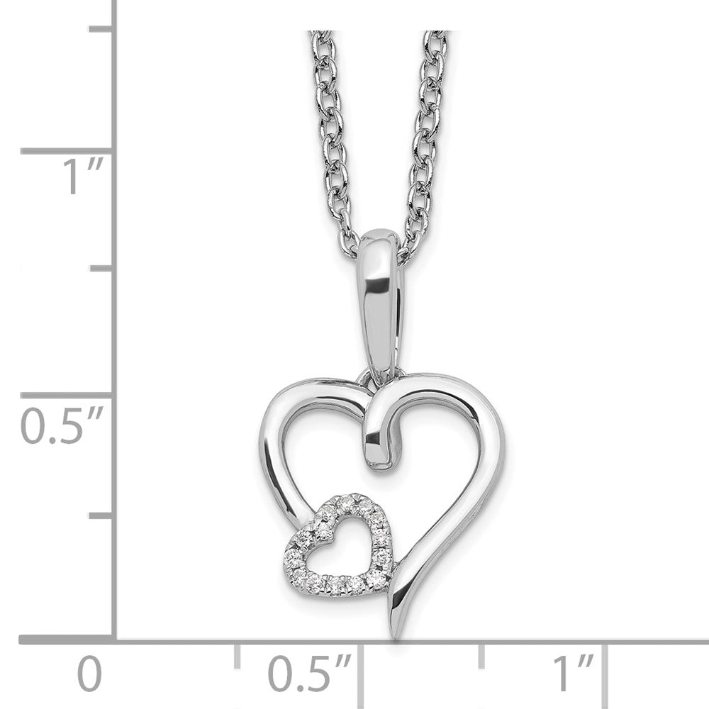 White Ice Sterling Silver Rhodium-plated 18 Inch Diamond Hearts Necklace with 2 Inch Extender